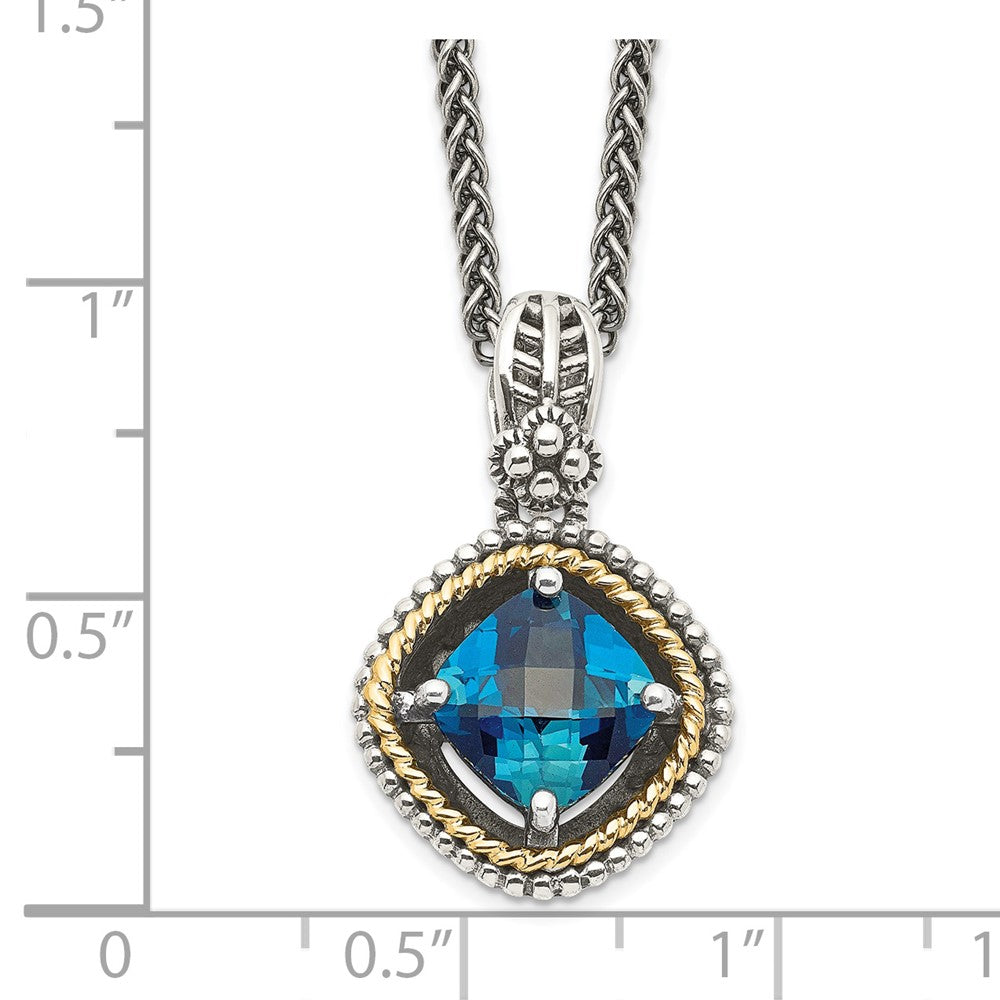 Sterling Silver 14K Gold Accent CushionLondon Blue Topaz Necklace 18"