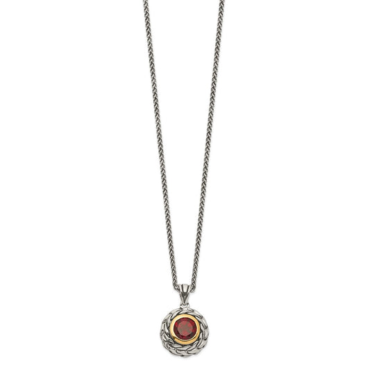 Sterling Silver 14K Gold Accent Round Garnet Necklace 18"