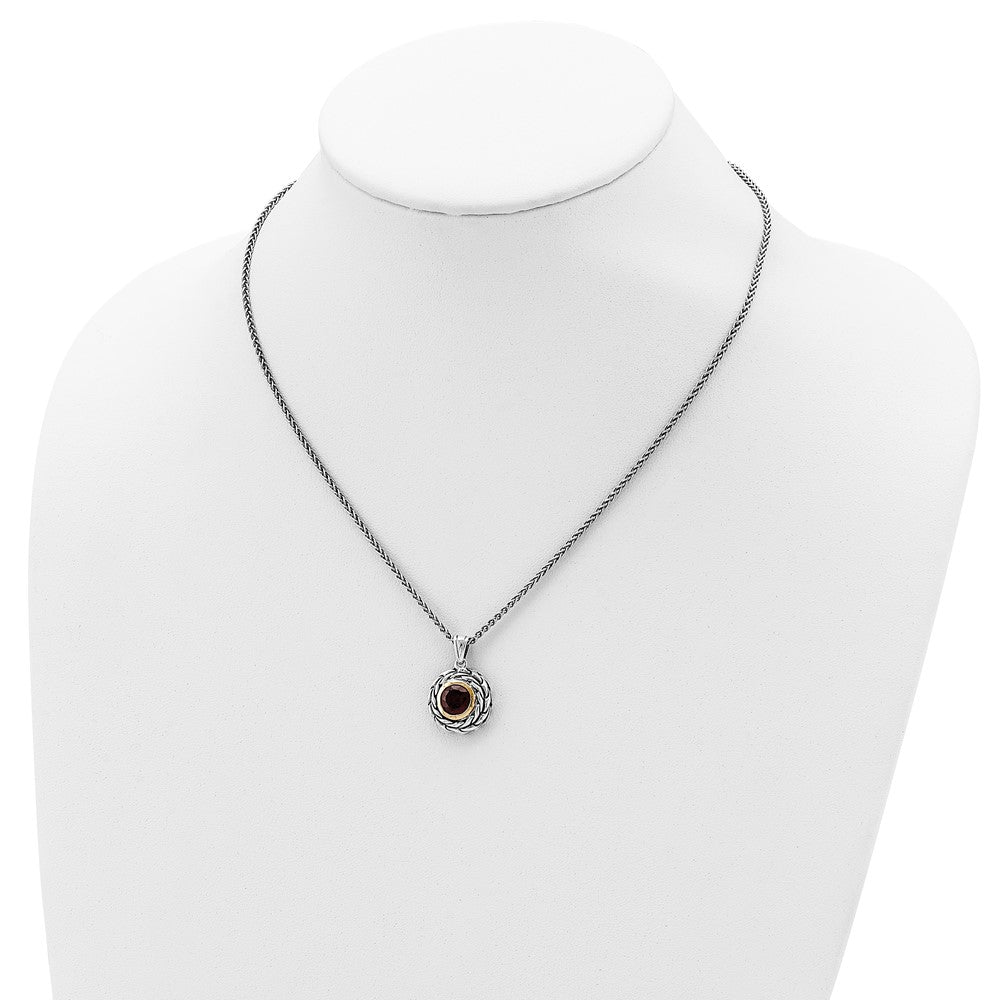 Sterling Silver 14K Gold Accent Round Garnet Necklace 18"