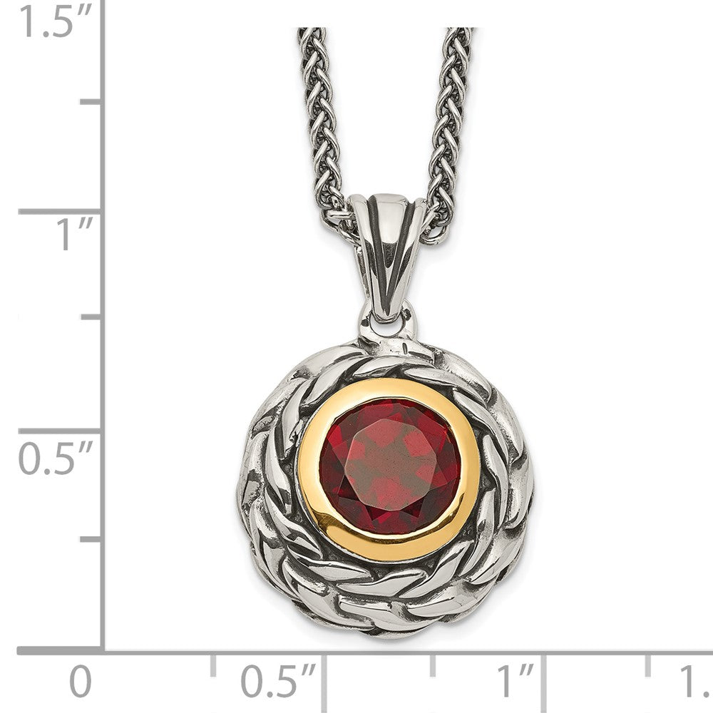 Sterling Silver 14K Gold Accent Round Garnet Necklace 18"