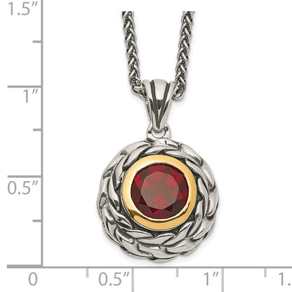 Sterling Silver 14K Gold Accent Round Garnet Necklace 18"