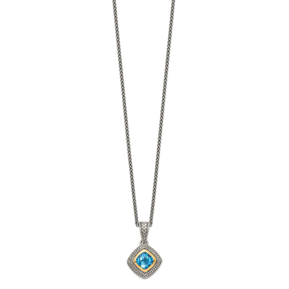 Sterling Silver 14K Gold Accent Cushion Bezel Sky Blue Topaz Necklace 18"