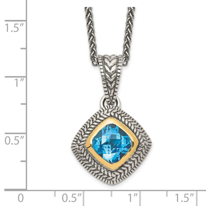 Sterling Silver 14K Gold Accent Cushion Bezel Sky Blue Topaz Necklace 18"