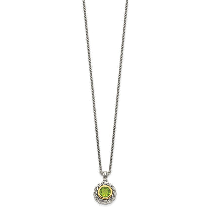 Sterling Silver 14K Gold Accent Round Bezel Peridot Necklace 18"