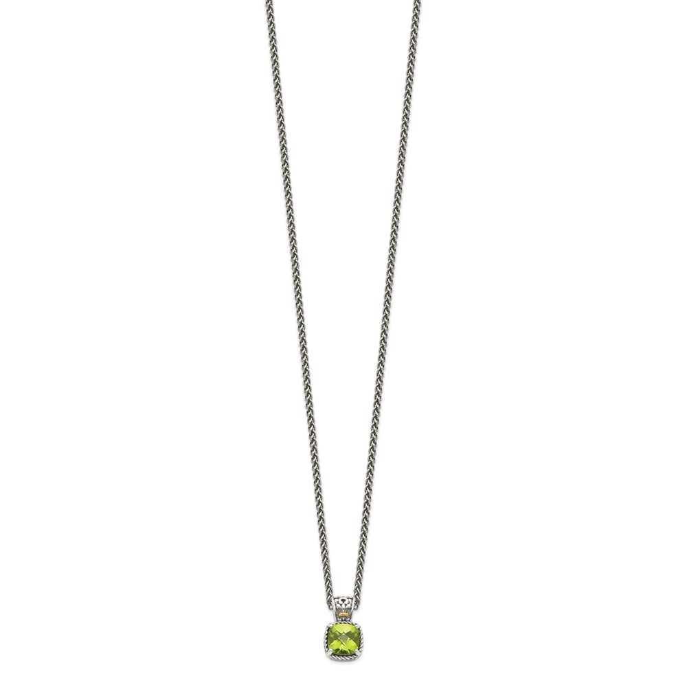 Sterling Silver 14K Gold Accent Cushion Peridot Necklace 18"