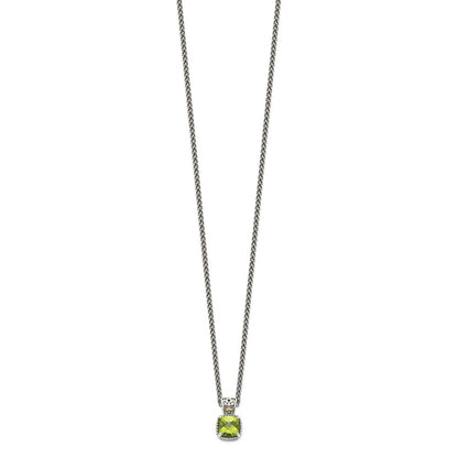 Sterling Silver 14K Gold Accent Cushion Peridot Necklace 18"