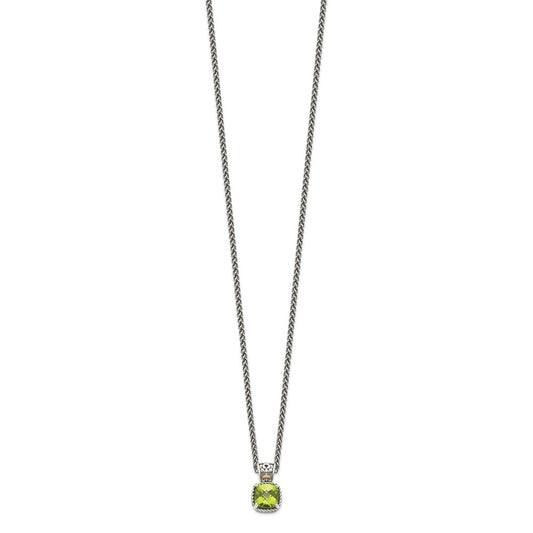 Sterling Silver 14K Gold Accent Cushion Peridot Necklace 18"