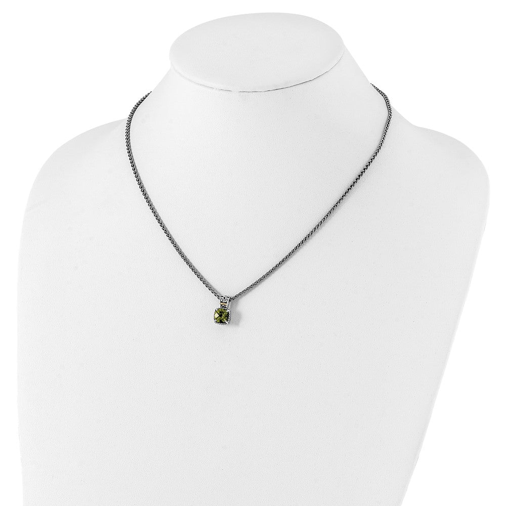 Sterling Silver 14K Gold Accent Cushion Peridot Necklace 18"