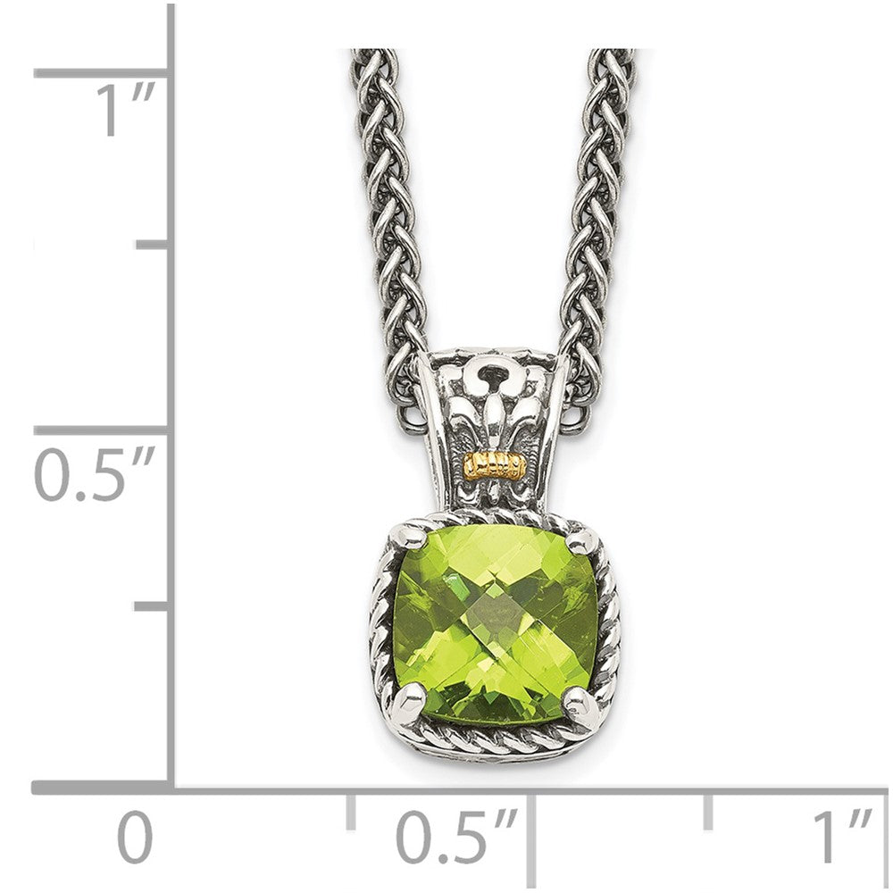 Sterling Silver 14K Gold Accent Cushion Peridot Necklace 18"