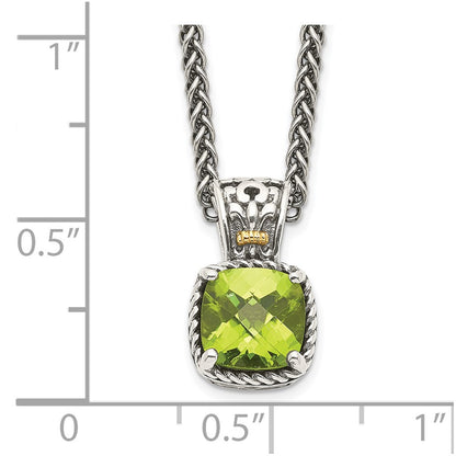 Sterling Silver 14K Gold Accent Cushion Peridot Necklace 18"
