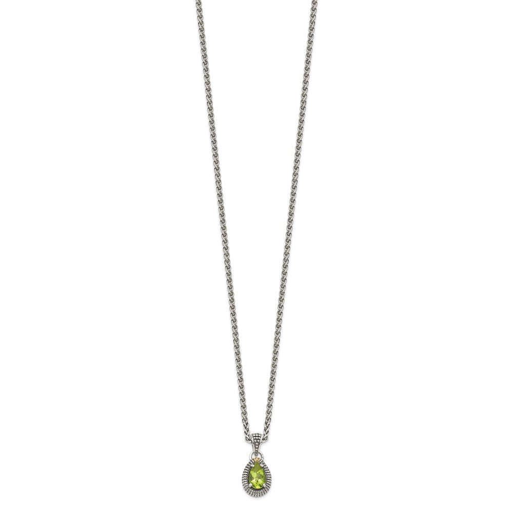 Sterling Silver 14K Gold Accent Pear Shaped Peridot Necklace 18"