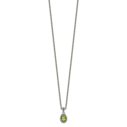Sterling Silver 14K Gold Accent Pear Shaped Peridot Necklace 18"