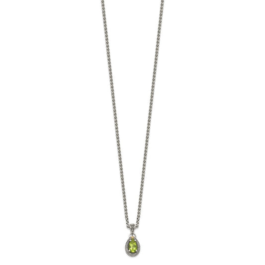 Sterling Silver 14K Gold Accent Pear Shaped Peridot Necklace 18"