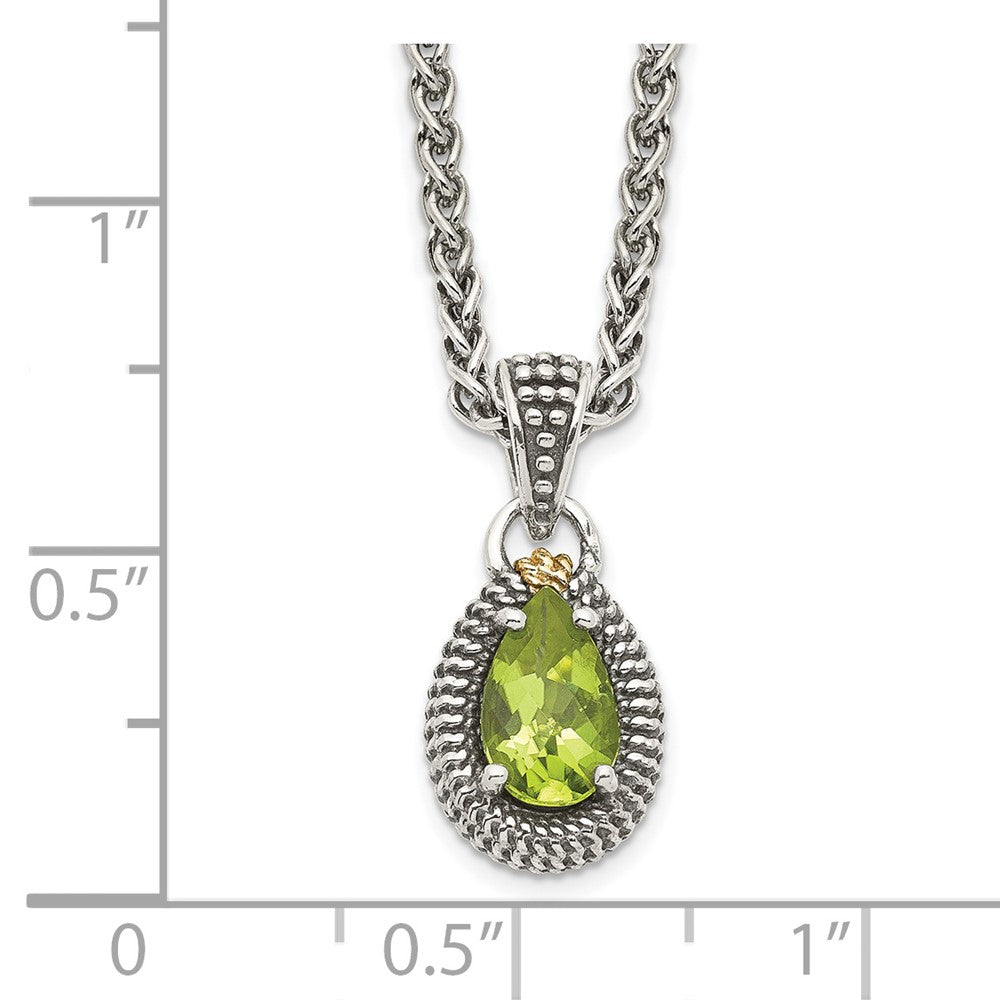Sterling Silver 14K Gold Accent Pear Shaped Peridot Necklace 18"
