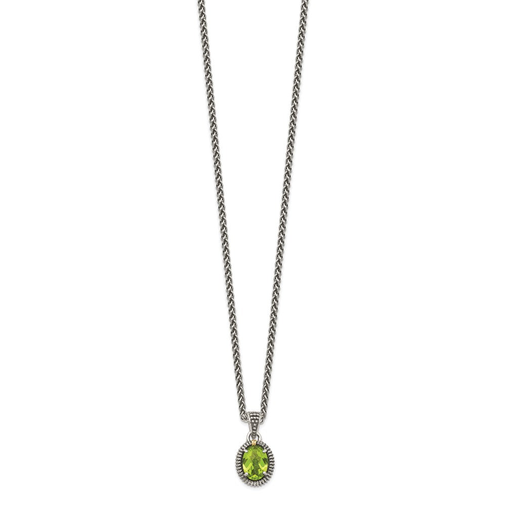 Sterling Silver 14K Gold Accent Peridot Oval Necklace 18"