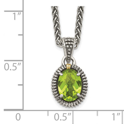 Sterling Silver 14K Gold Accent Peridot Oval Necklace 18"