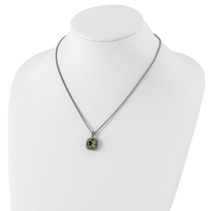 Sterling Silver 14K Gold Accent Cushion Green Quartz Necklace 18"
