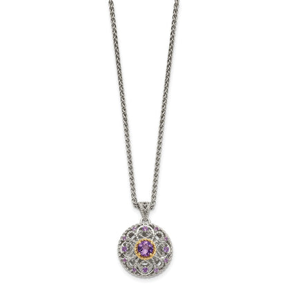 Sterling Silver 14K Gold Accent Round Amethyst Necklace 18"