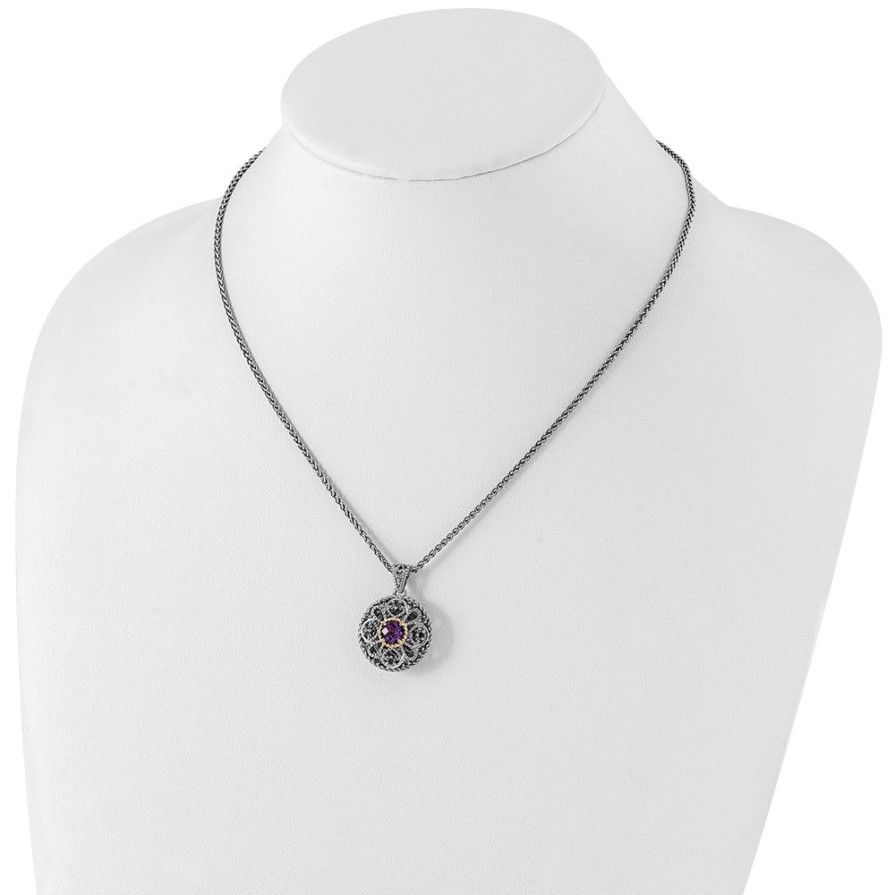 Sterling Silver 14K Gold Accent Round Amethyst Necklace 18"