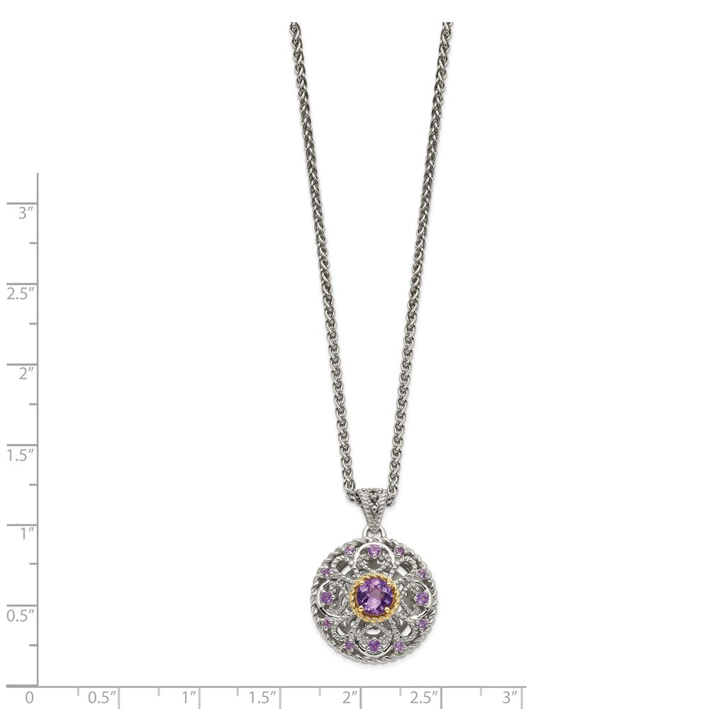 Sterling Silver 14K Gold Accent Round Amethyst Necklace 18"