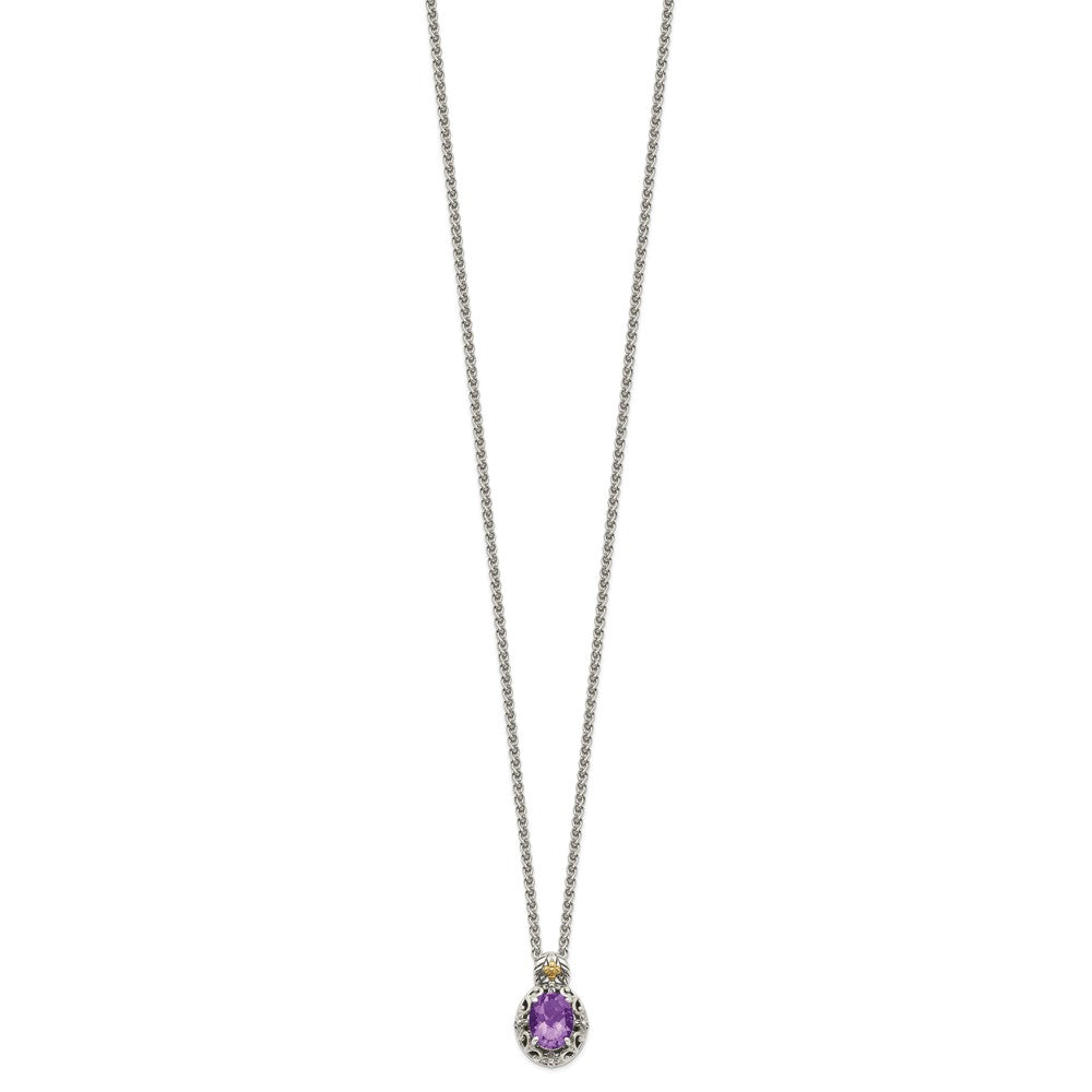 Sterling Silver 14K Gold Accent Oval Amethyst Necklace 18"