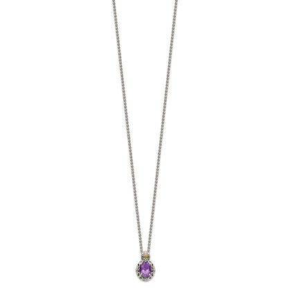 Sterling Silver 14K Gold Accent Oval Amethyst Necklace 18"