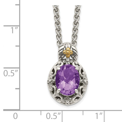 Sterling Silver 14K Gold Accent Oval Amethyst Necklace 18"