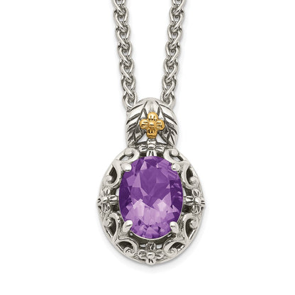 Sterling Silver 14K Gold Accent Oval Amethyst Necklace 18"