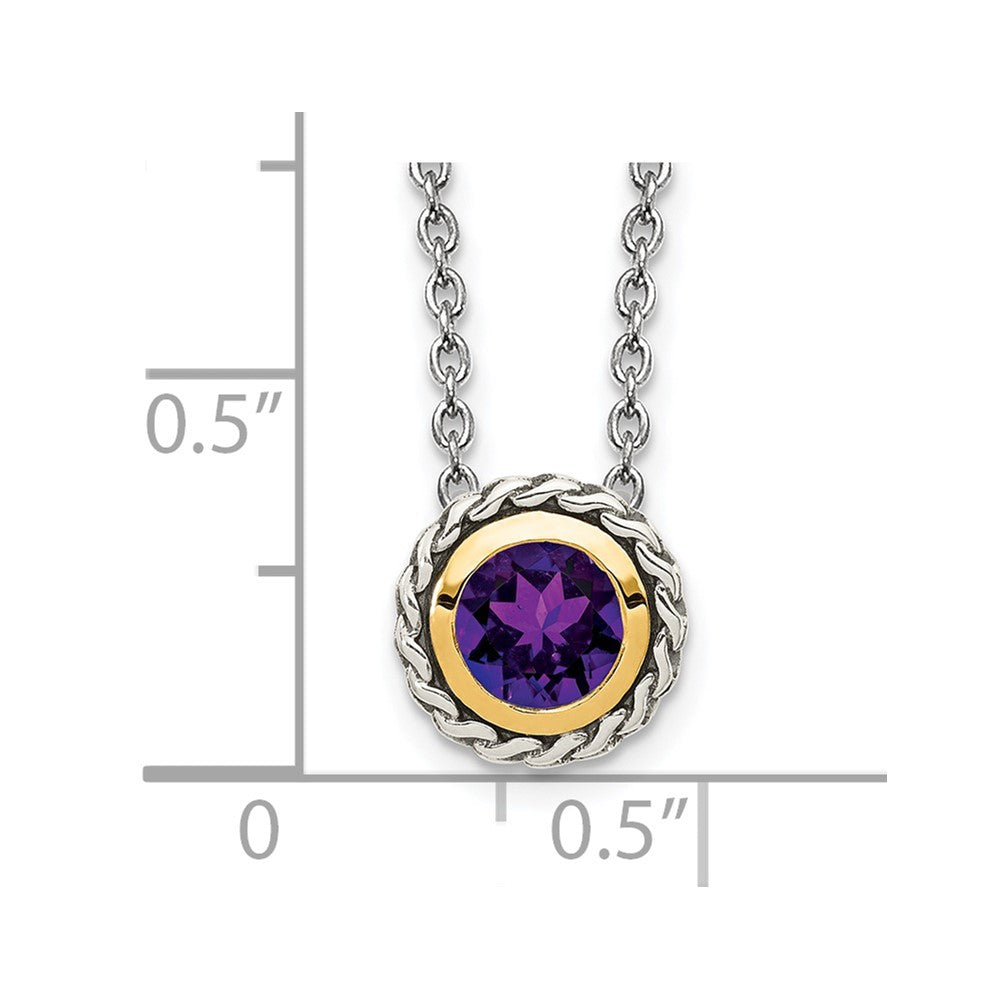 Sterling Silver 14K Gold Accent Round Bezel Amethyst Necklace 18"