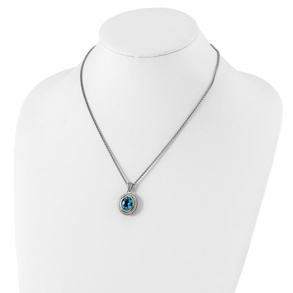Sterling Silver 14K Gold Accent Oval Bezel Light Swiss Blue Topaz Necklace 18"