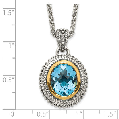 Sterling Silver 14K Gold Accent Oval Bezel Light Swiss Blue Topaz Necklace 18"