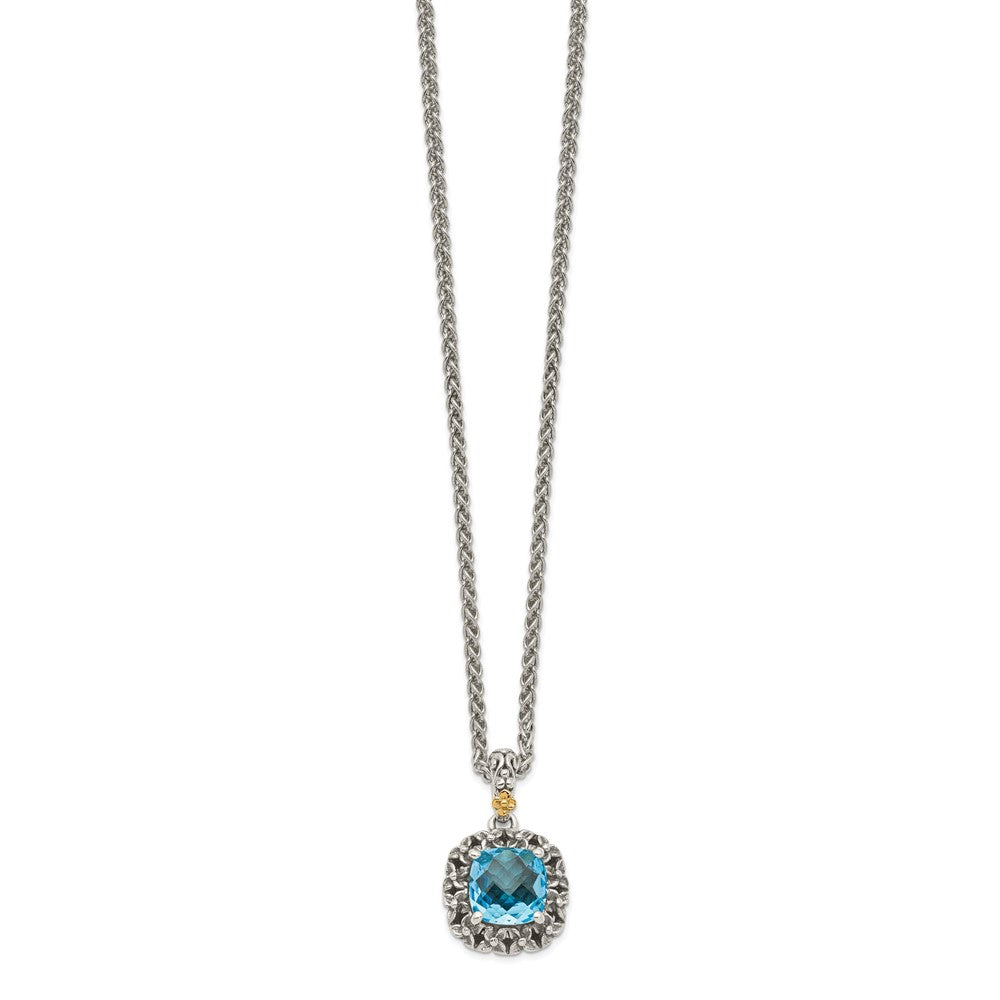 Sterling Silver 14K Gold Accent Blue Topaz Necklace 18"