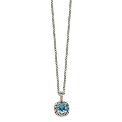 Sterling Silver 14K Gold Accent Blue Topaz Necklace 18"