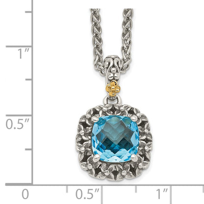 Sterling Silver 14K Gold Accent Blue Topaz Necklace 18"