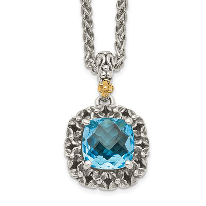 Sterling Silver 14K Gold Accent Blue Topaz Necklace 18"