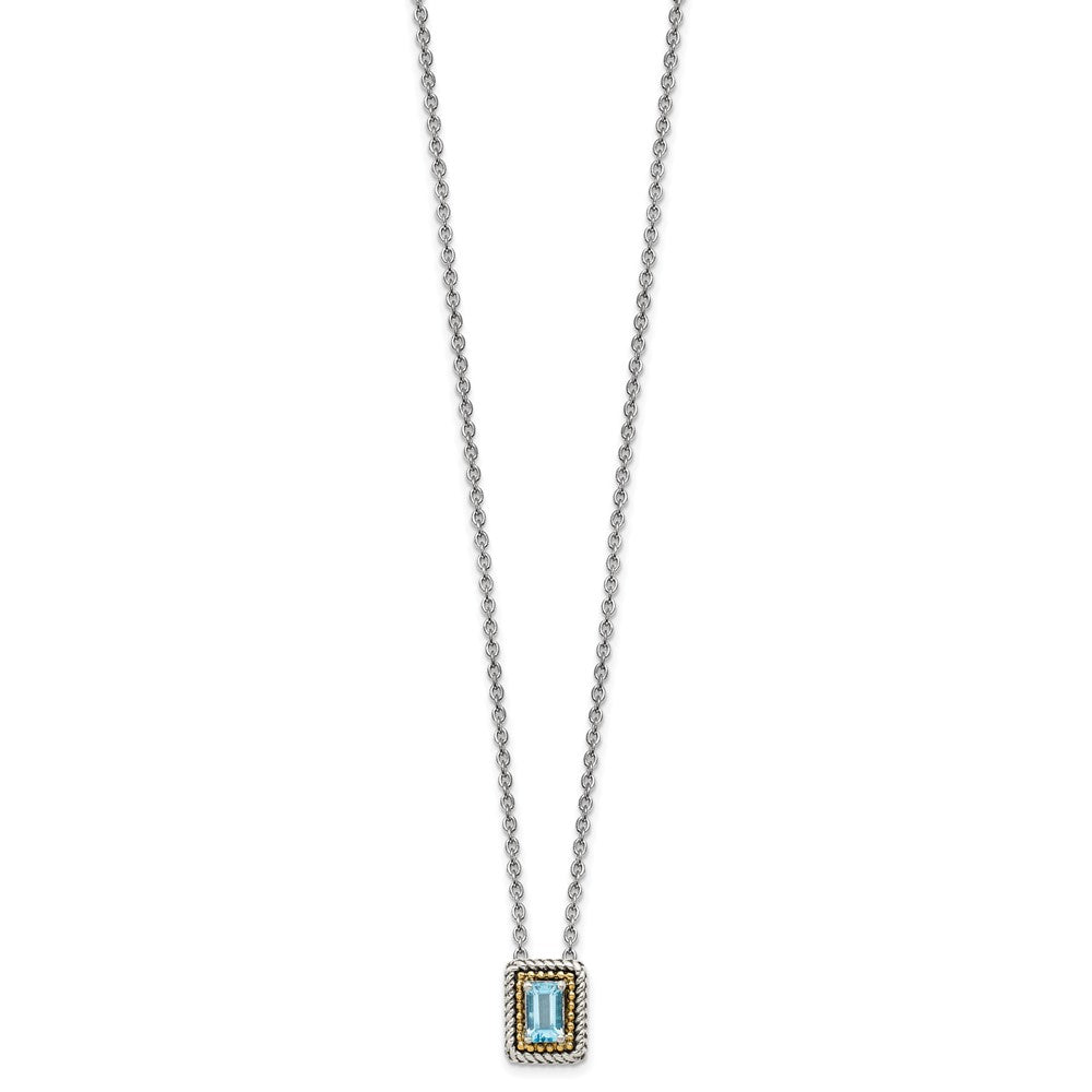 Sterling Silver 14K Gold Accent Emerald-cut Light Swiss Blue Topaz Necklace 18"