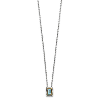 Sterling Silver 14K Gold Accent Emerald-cut Light Swiss Blue Topaz Necklace 18"