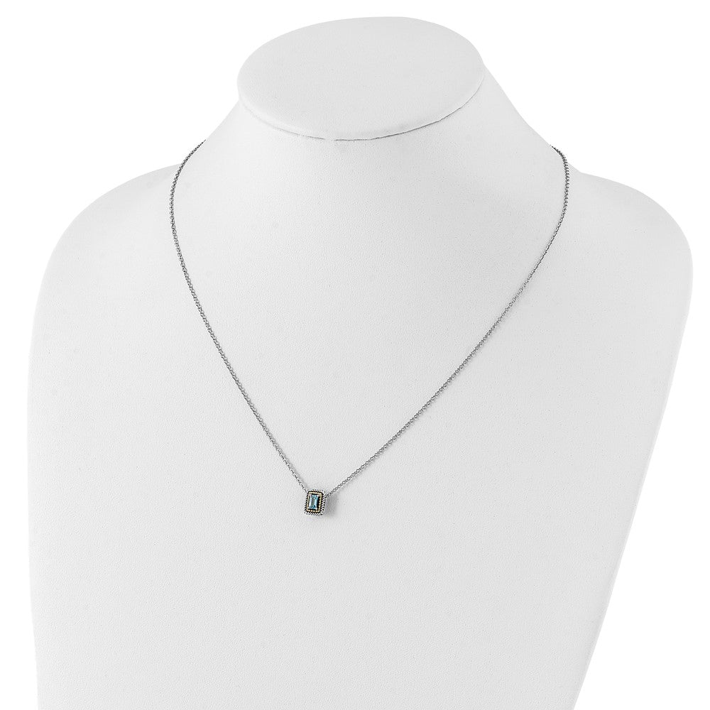 Sterling Silver 14K Gold Accent Emerald-cut Light Swiss Blue Topaz Necklace 18"