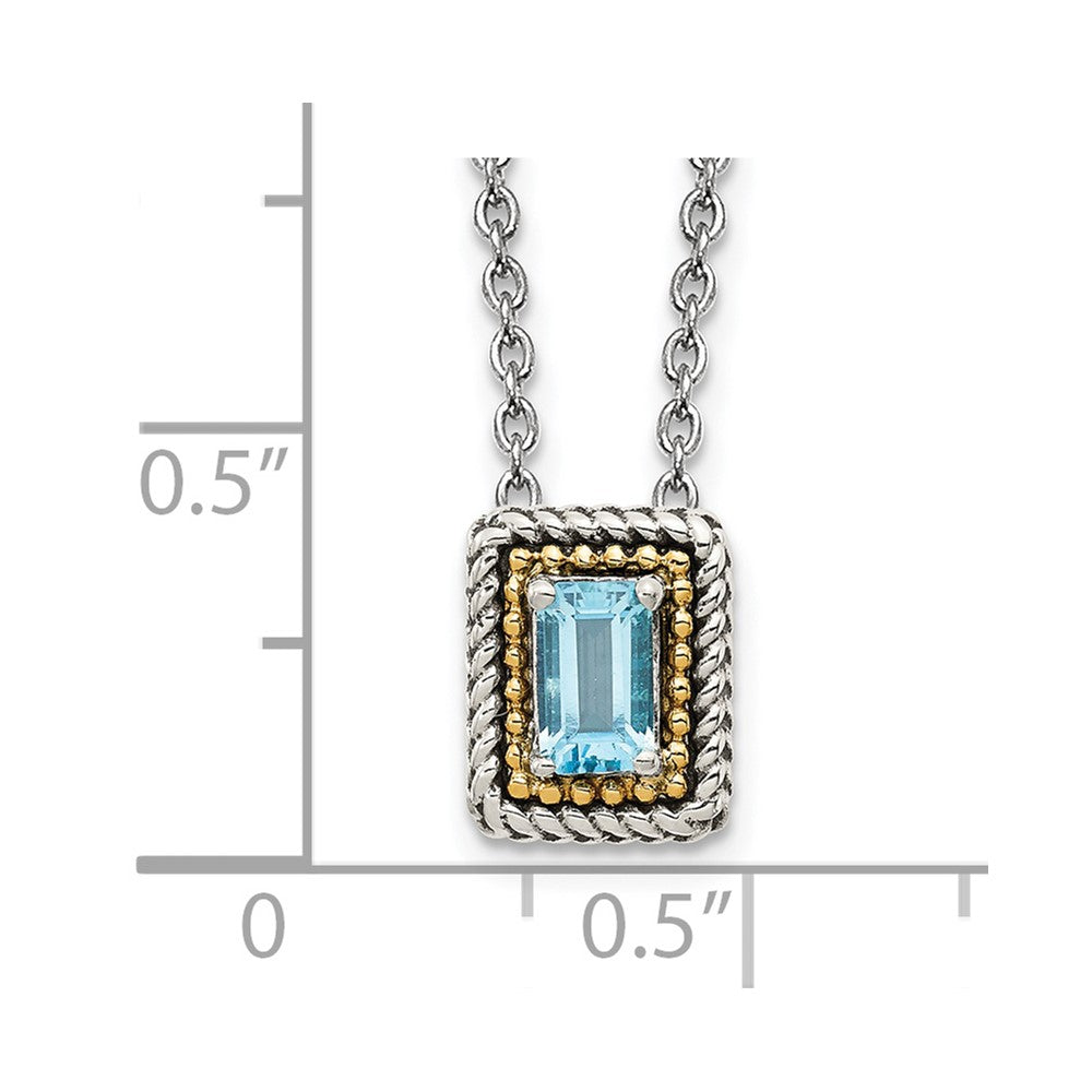 Sterling Silver 14K Gold Accent Emerald-cut Light Swiss Blue Topaz Necklace 18"