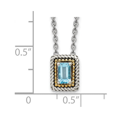 Sterling Silver 14K Gold Accent Emerald-cut Light Swiss Blue Topaz Necklace 18"