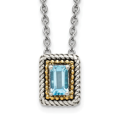 Sterling Silver 14K Gold Accent Emerald-cut Light Swiss Blue Topaz Necklace 18"
