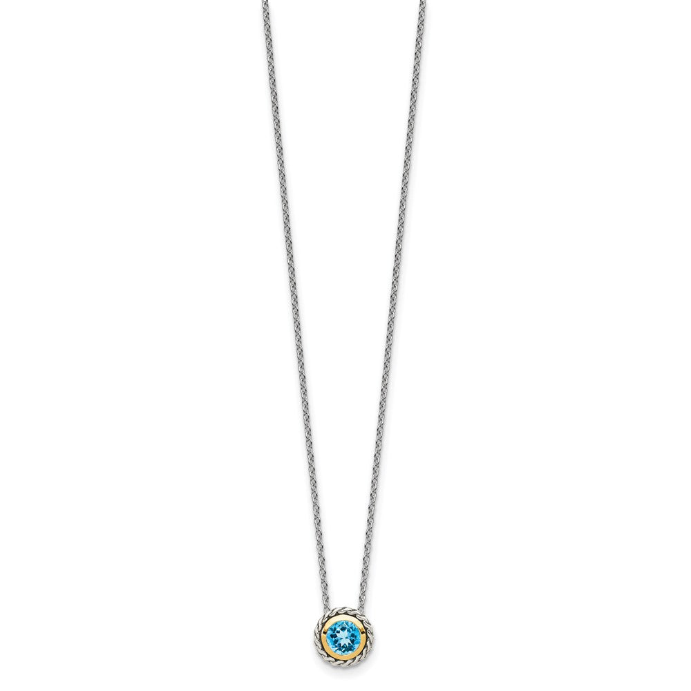Sterling Silver 14K Gold Accent Round Light Swiss Blue Topaz Necklace 18"