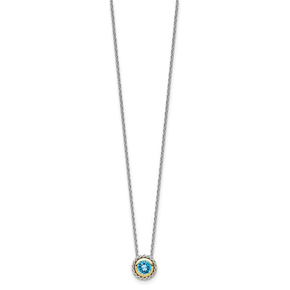 Sterling Silver 14K Gold Accent Round Light Swiss Blue Topaz Necklace 18"