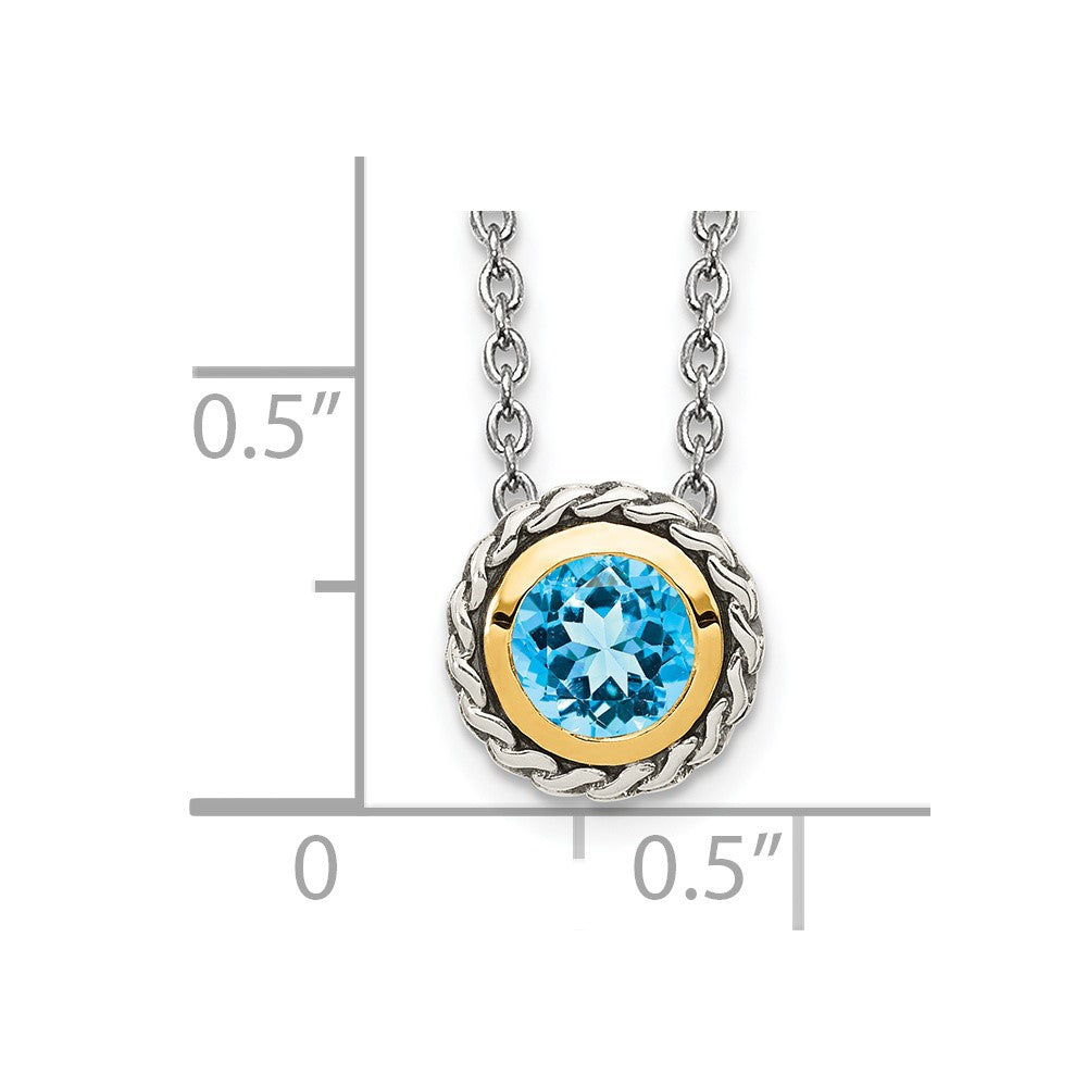 Sterling Silver 14K Gold Accent Round Light Swiss Blue Topaz Necklace 18"