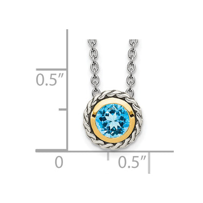 Sterling Silver 14K Gold Accent Round Light Swiss Blue Topaz Necklace 18"