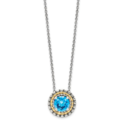 Sterling Silver 14K Gold Accent Round Light Swiss Blue Topaz Round Necklace 18"