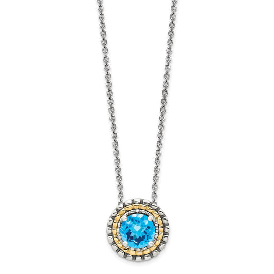 Sterling Silver 14K Gold Accent Round Light Swiss Blue Topaz Round Necklace 18"
