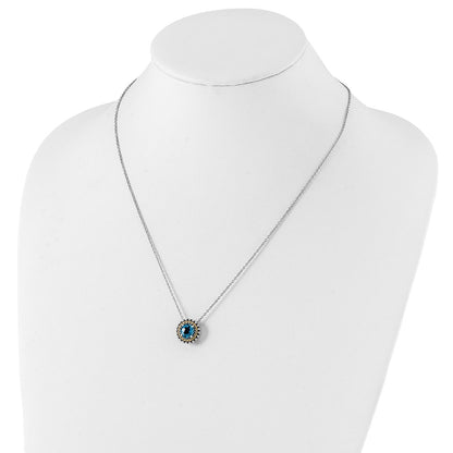 Sterling Silver 14K Gold Accent Round Light Swiss Blue Topaz Round Necklace 18"