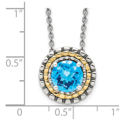 Sterling Silver 14K Gold Accent Round Light Swiss Blue Topaz Round Necklace 18"