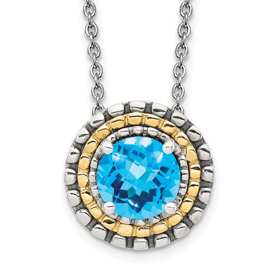 Sterling Silver 14K Gold Accent Round Light Swiss Blue Topaz Round Necklace 18"